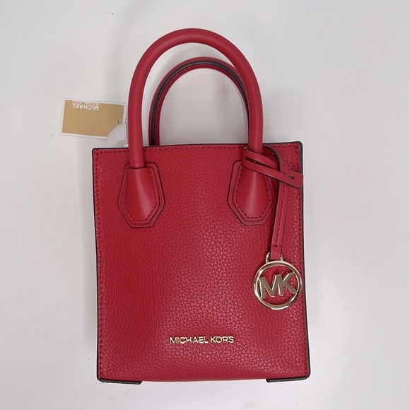 MICHAEL KORS Mercer Extra Small Mini Pebble Leather Crossbody Flame Red NWT